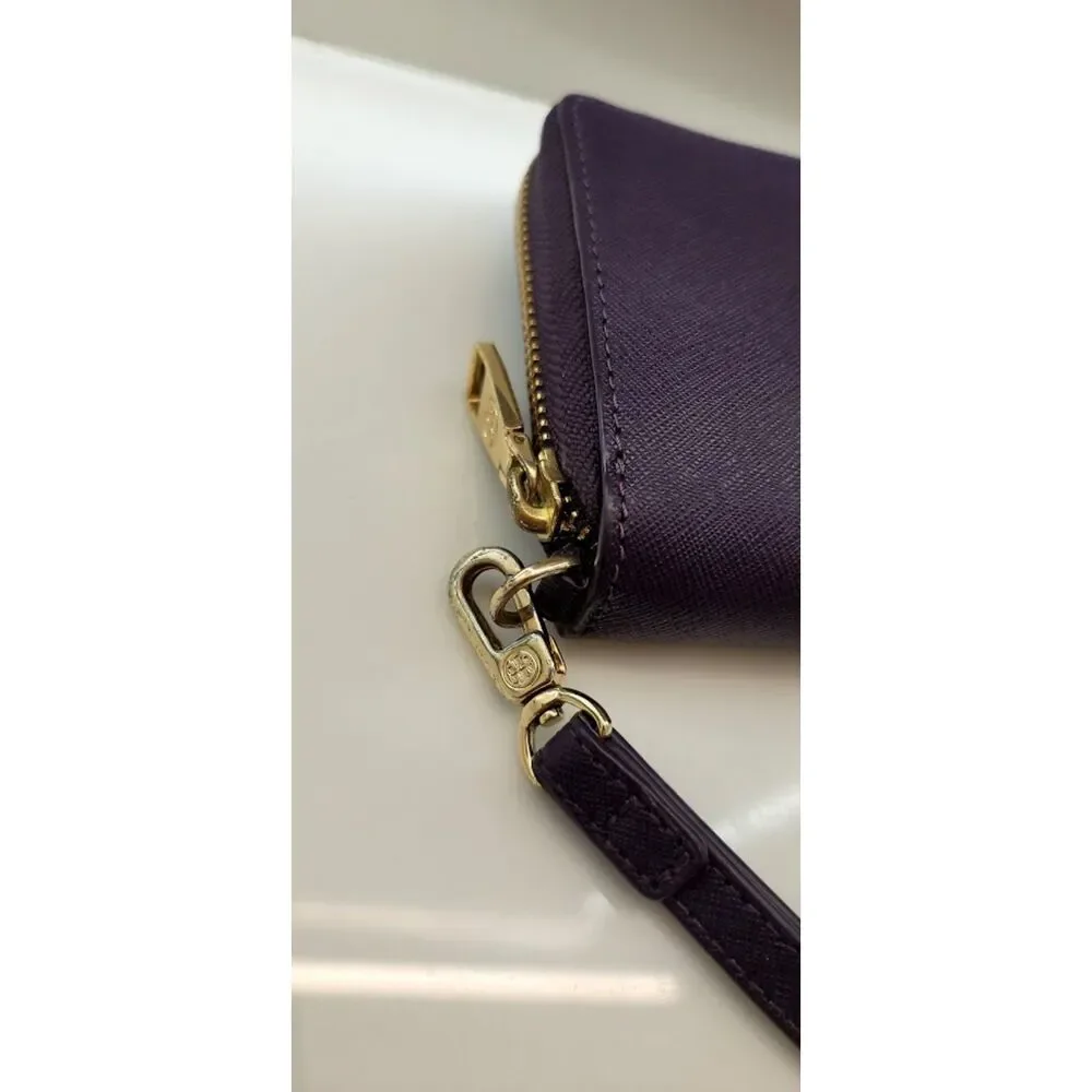 Tory Burch Saffiano Purple Leather Wrist-let Portfolio Wallet Ladies Cardholder - Picture 2 of 8